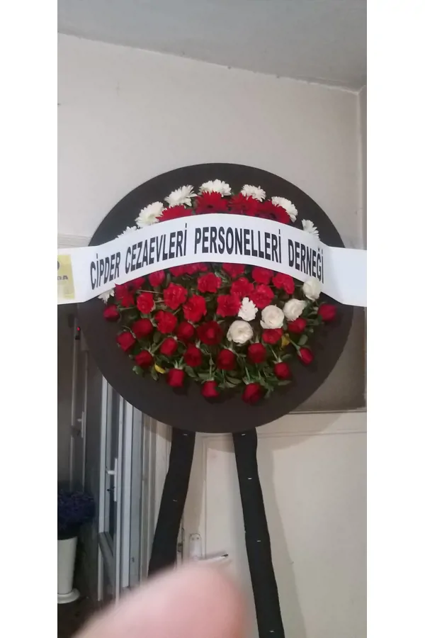 Kırmızı Gül & Beyaz Çiçekli Cenaze Çelengi - Taziye Çelengi